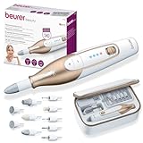 Beurer MP 64 Maniküre/Pediküreset, elektrisches Nagelpflegeset mit Akku, 10 Aufsätze zur Nagelpflege für schöne Hände und Füße, mit LED Licht, Einheitsgröße, White and gold