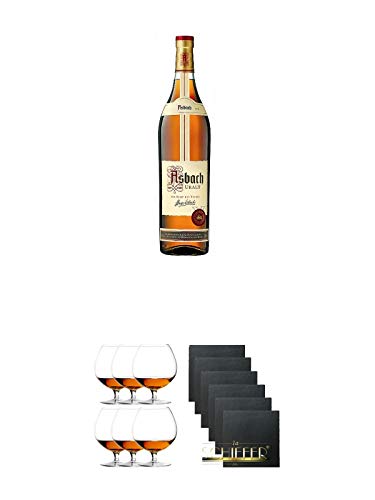 Asbach Uralt klassischer deutscher Weinbrand Magnumflasche 3,0 Liter + Cognacglas/Schwenker Stölzle 6 Gläser - 103/18 + Schiefer Glasuntersetzer eckig 6 x ca. 9,5 cm Durchmesser