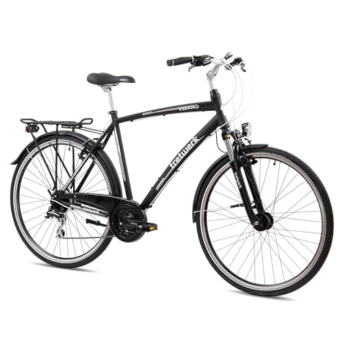 Tretwerk - 28 Zoll Herren Fahrrad - Verano schwarz 56 cm - Citybike mit 24 Gang Shimano Schaltung - Herrenfahrrad mit LED-Beleuchtung - Cityrad für Herren