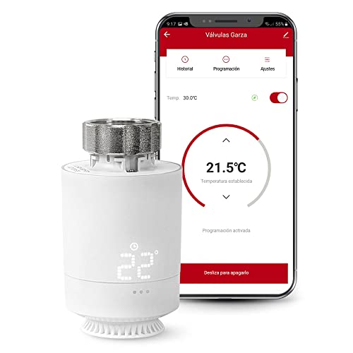 Garza - Intelligenter Zigbee Thermostatkopf für Heizkörper, Temperaturregler, Heizungssteuerung, LED-Display, programmierbar, Steuerung per App, Alexa und Google