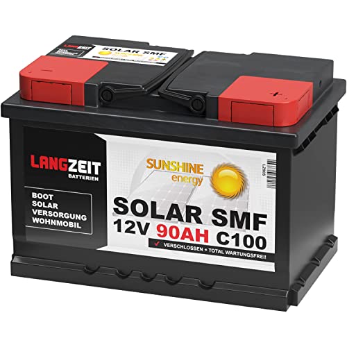 Langzeit Solar SMF Solarbatterie 90Ah 12V Versorgungsbatterie Wohnmobil Batterie Boot total wartungsfrei 70Ah 80Ah