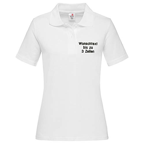 Stedman Lady Polo-Shirt Damen Polohemd Bestickt mit Name | Wunschtext (M, White)
