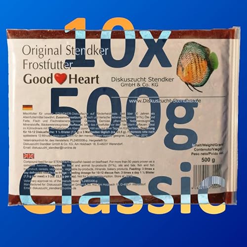 Original Stendker Frostfutter 5kg Sparpaket 10x GoodHeart 500g Classic + 1x GRATIS Stendker Tropical! Diskus Futter -Immer frisch: Direkt ab Werk-