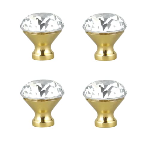 ECOLFE Schrankgriffe, Türgriff, 4 Stück, goldfarben, Einloch-Diamant-Kristall-Griff, Schrank, Kleiderschrank, Türgriff, Gold, 25 mm (Color : Gold, Size : 25MM)