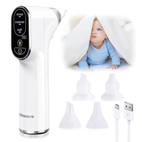 Baby Nasensauger, Nasensauger Baby Elektrisch mit LED-Lampe, 4 wiederverwendbare Silikon-Rotzsaugerdüsen & 3 Saugstufen für Neugeborene, Kleinkinder und Kleinkinder