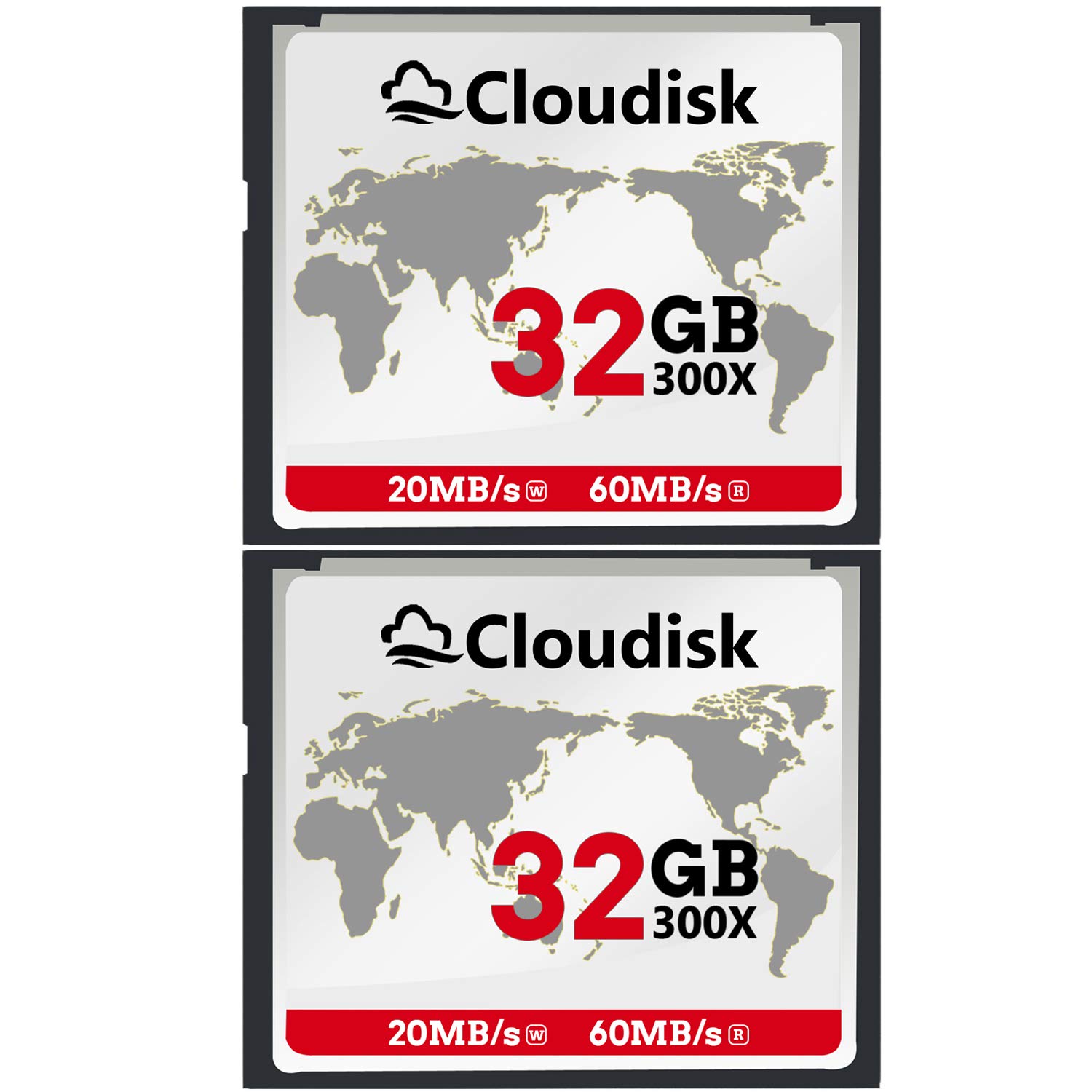Cloudisk 2-Pack Compact Flash Card 32GB 300X CF 2.0 Kartenleistung für DSLR Kamera, Vintage Digitalkamera und Industrie Ausrüstung (32GB CompactFlash)