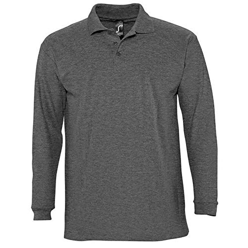 Sols Herren Winter II Pique Langarm-Shirt/Polo-Shirt, Langarm (XL) (Kohle meliert)