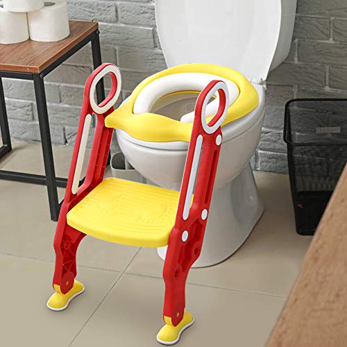 Cocoarm Toilettensitz Kinder mit Treppe Verstellbar Baby WC Leiter mit Rutschfesten Füße Toilettentraining Töpfchen Trainingssitz für Kleinkinder und Jungen Mädchen(rot + gelb)