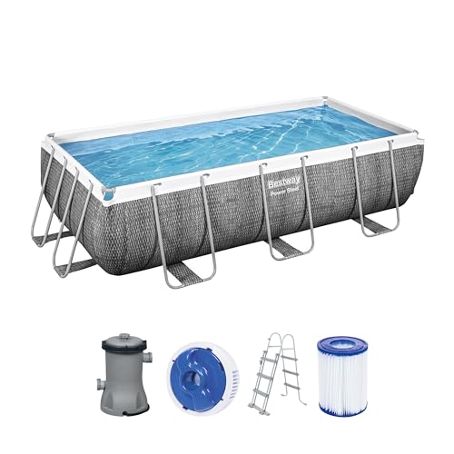 Power Steel Frame Pool Komplett-Set, eckig, mit Filterpumpe & Sicherheitsleiter 404 x 201 x 100 cm