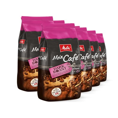 Melitta Ganze Kaffeebohnen, charaktervoll und intensiv mit Nuancen dunkler Schokolade, Stärke 4, Mein Café Dark Roast, 8 x 1 kg