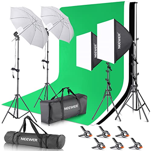 Neewer 2, 6M x 3M Hintergrund Stützsystem sowie 800W 5500K Regenschirme Softbox Dauerlicht Set für Fotostudio Produkt Porträt sowie Video Fotografie