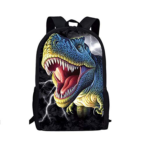 Binienty Schulrucksack für Kinder, Jungen, Mädchen, Teenager, leichte Büchertasche, Laptop-Rucksack, lässiger Tagesrucksack, T-rex Dinosaurier, Einheitsgröße