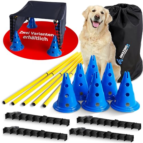 AMAZINGs Agility Set Hunde - Hürden mit Tunnel, kleine bis große Hunde | Hundetraining Zubehör, Cavaletti, Parcour, Steckhürdenset, Hindernisse, Slalomstangen und Erziehungshilfe