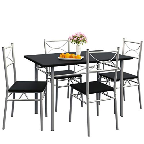 Casaria 5 TLG Sitzgruppe Paul Esstisch mit 4 Stühlen Schwarz für Esszimmer Küche Essgruppe Küchentisch Tisch Stuhl Set