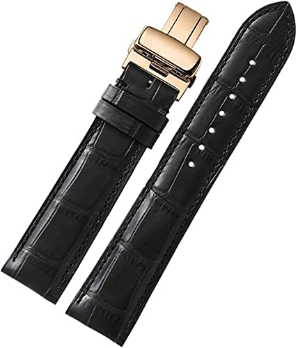 Herrenarmband, Lederarmband, Armband for Männer und Frauen, Uhrenarmband aus strapazierfähigem Leder, 18 mm bis 22 mm, Roségold-Schnalle, Uhrenarmband for Männer und Frauen (Color : Black)