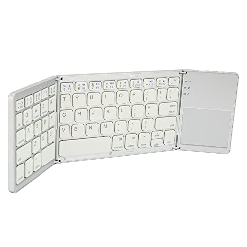 Faltbare -Tastatur, 63 Tasten, Metall, ultradünne Mini-Tastatur, tragbare drahtlose Tastatur mit Touchpad für Windows für iOS für Android (Silber)