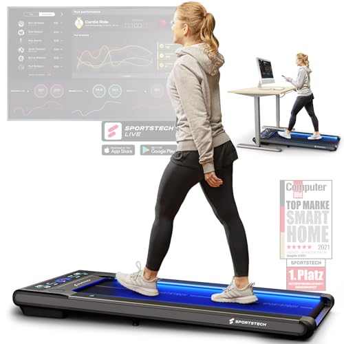 sWalk Smartes Fitness Walking Pad + LED | Mini Laufband Schreibtisch 1-6 km/h mit LCD-Display,Bluetooth Lautsprecher | Kleines Walking Pad Laufband für Zuhause & Büro (sWalk - Grau)