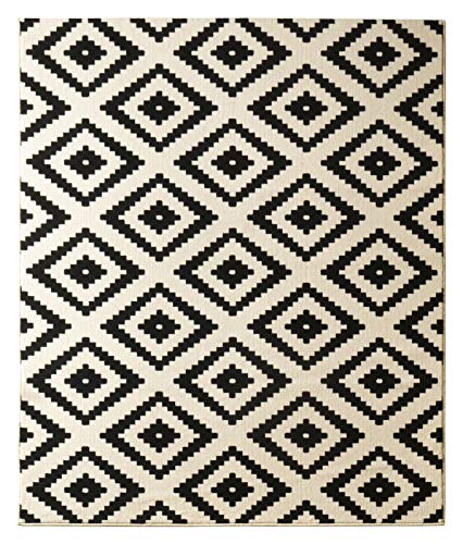 Hanse Home Velours Teppich Raute Schwarz Creme, 80x300 cm