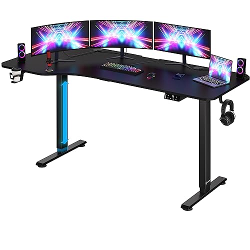 Casaria Höhenverstellbarer Schreibtisch mit Tischplatte 160 x 75cm L- Form Elektrisch LCD- Display Stahlgestell Büro Gaming Computertisch Carbon Optik