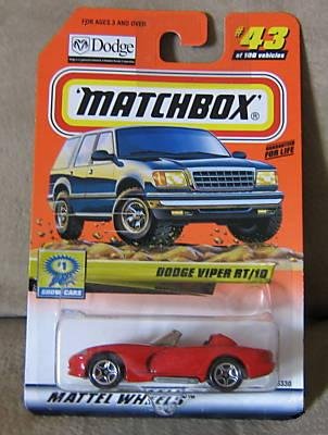 Mattel 2000 Matchbox Red Dodge Viper RT/10 #43 Maßstab 1:64 Druckguss Showcars