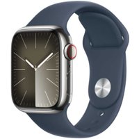 APPLE Watch Series 9 GPS + Cellular 41mm Silver Stainless Steel Case with Storm Blue Sport Band - S/M (MRJ23QF/A)