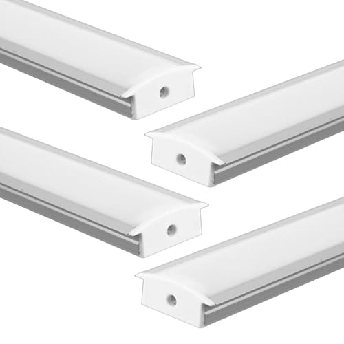 Jandei – 4 x 1 meter Lange Aluminiumprofile für die Versenkte Installation von LED-Lichtbändern mit Durchscheinendem Diffusor. Inklusive Endkappen und Zubehör (23,3mm x 9,7mm)