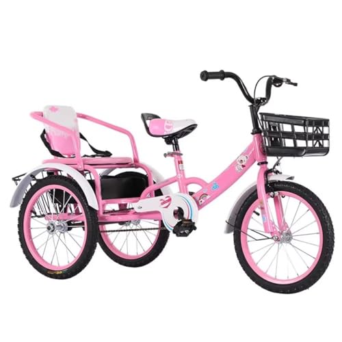 LSQXSS Outdoor Cruiser Dreirad für Jungen und Mädchen, Pedal Dreirad mit Luftreifen Speichenrad, Tandem Dreiräder mit Rücksitz, Rikscha Dreiräder, Sensible Bremse