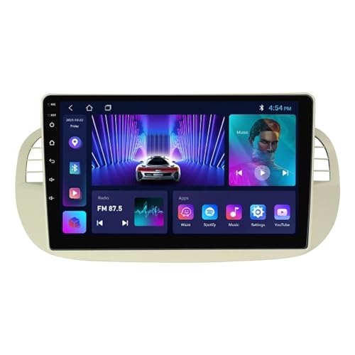 Android 12 Autoradio Für FIAT 500 9 Zoll Touchscreen Mit Rückfahrkamera GPS Navigation Unterstützung HiFi/WiFi//RDS/DSP/Lenkradsteuerung/Mirror Link (Color : A, Size : M600S - 8 Core 6+128G 4G+WiFi