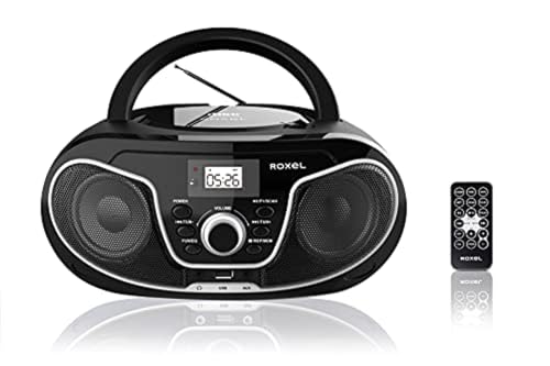 Roxel RCD-S70BT Tragbarer Boombox-CD-Player mit Fernbedienung, FM-Radio, USB-MP3-Wiedergabe, 3,5 mm AUX-Eingang, Kopfhöreranschluss, LED-Display, kabelloses Musik-Streaming, Schwarz
