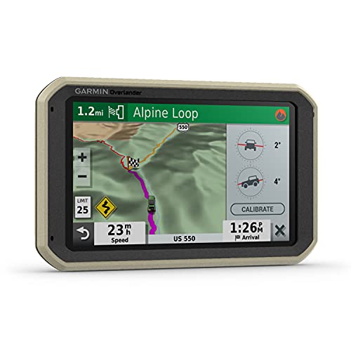 Garmin Overlander - Robustes All-Terrain-Navi inkl. OpenStreetMap-Karten mit topografischen Daten im Gelände, 3D-Straßenkarten u.a. für Europa, fahrzeugspezifisches Routing, POIs, GPS/GLONASS/Galileo