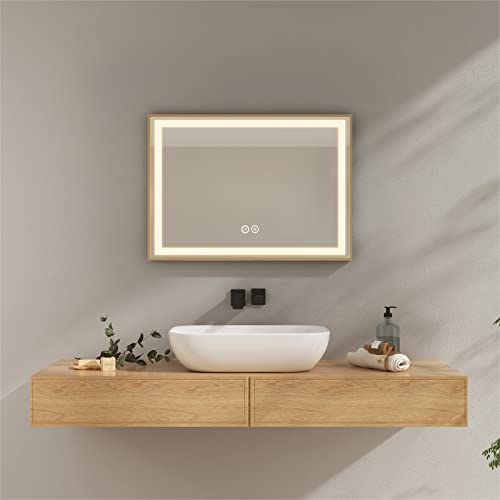 EMKE Beleuchteter Badezimmerspiegel mit Beleuchtung + Touch-Schalter + Beschlagfrei + natürliches Licht 4300 K 70 x 50 cm