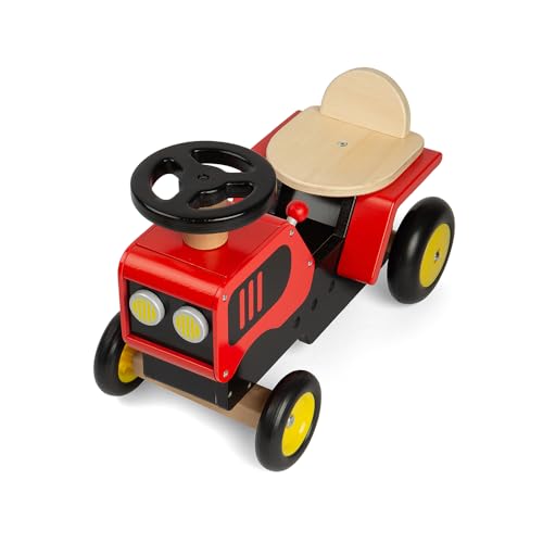 Bigjigs Toys Ride On Tractor - Wooden Tractors, Driving Vehicles for Children, Improves Kids' Motor Skills, Toddler Gifts, Age 18+ Months Old