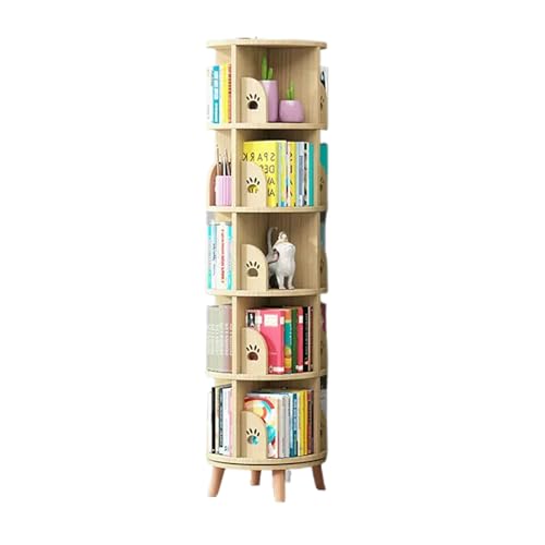 MMOU Drehbares Bücherregal aus Holz, Bodenstehendes Mobiles Bilderbuch-Aufbewahrungsregal für Kinder, Einfaches Aufbewahrungsregal, 360-Grad-Bücherregal (Color : B, Size : 5 Layer)