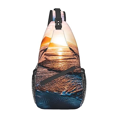 Schulter-Rucksack mit Meeresstrand, Sonnenuntergang, leicht, faltbar, wasserabweisend, für den täglichen Gebrauch, Schwarz , Einheitsgröße
