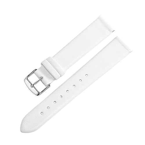 GeRnie Ersatz-Uhrenarmband aus Leder, 12/13/14/15/16/17/18/19/20/21/22 mm, dünnes, schlichtes Rindslederarmband (Color : Plain White B, Size : 21mm)