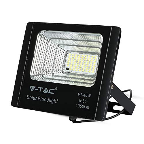 V-TAC LED-Scheinwerfer 40 W mit Solarpanel und Fernbedienung 6000 K, Weiß