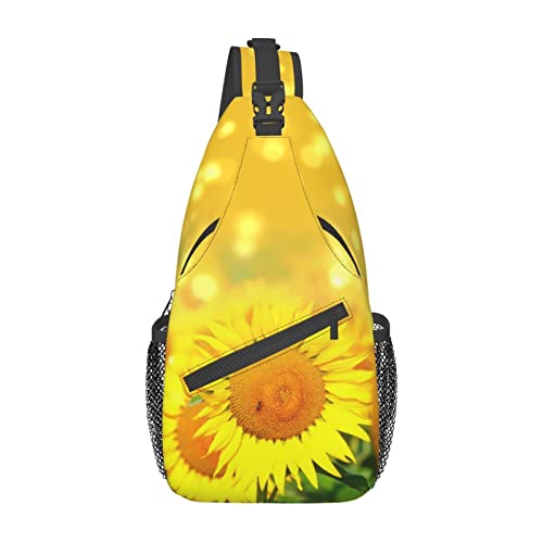 Schulter-Rucksack mit Sonnenblumen-Felddruck, leicht, faltbar, wasserabweisend, für den täglichen Gebrauch, Schwarz , Einheitsgröße