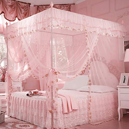 Shanbor Bett Vorhang, langlebige Pole Bett Vorhang Prinzessin Schlafzimmer Moskitonetz Himmelbett, Moskitonetz(Pink, 120 * 200 * 200)