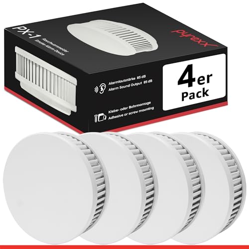 Pyrexx PX-1 • 4 Stück • Rauchmelder 10 Jahre Batterie mit Magnet-Halterung • mit Magnet-Halterung ohne Bohren und LED-Blinken • Zertifiziert nach Q-Label • 4-er Set • Weiß