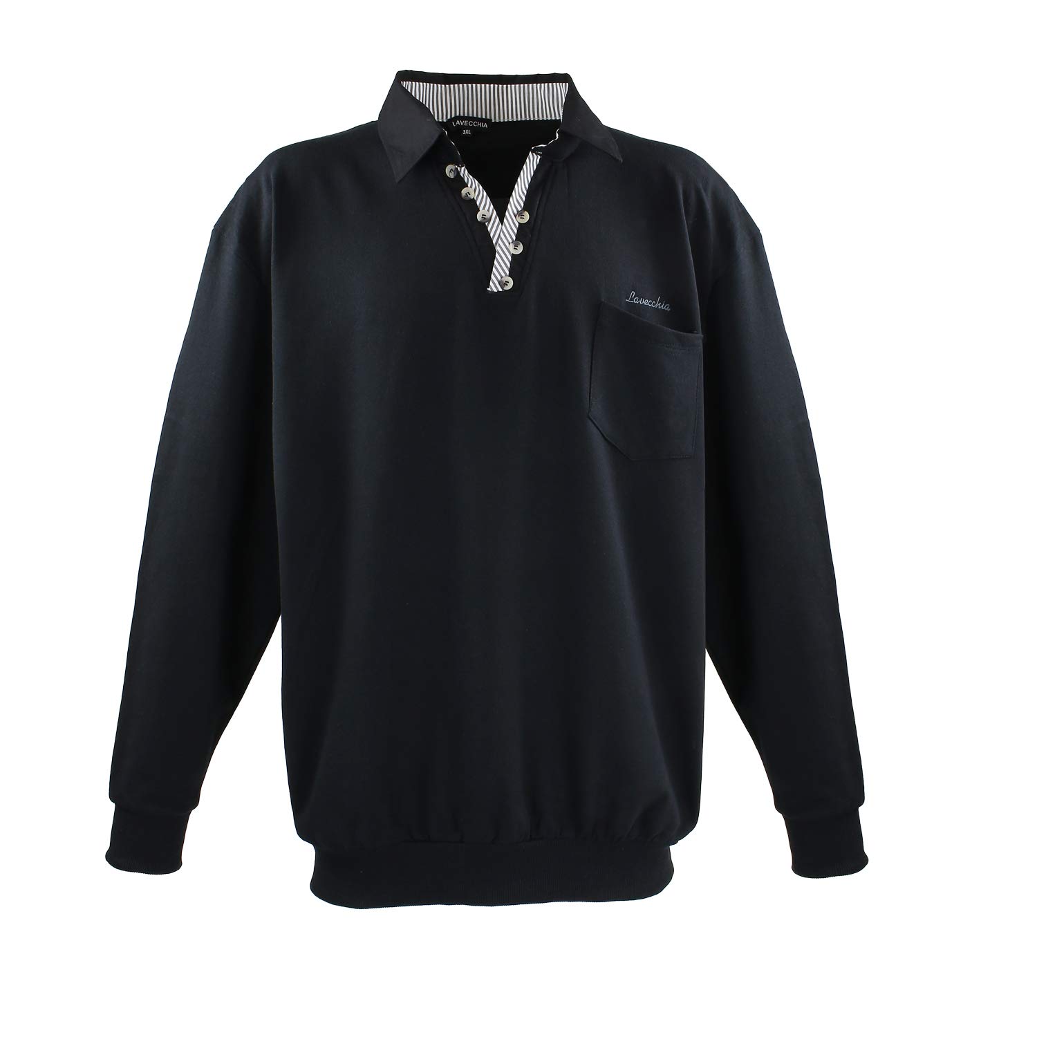 Lavecchia Übergrößen Sweatshirt Herren Langarmshirt Langarm Polo Shirt Poloshirt LV-602 (Schwarz, 7XL)