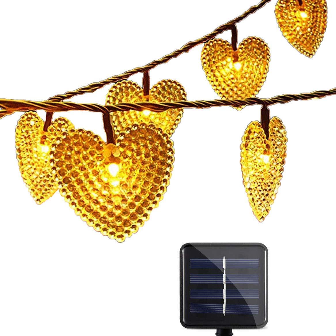 Solar Lichtschlauch Lichterkette,SUAVER Wasserdicht 20ft 30LED Herzform Außenlichterkette Weihnachtsbeleuchtung Für Hochzeit Festival Party Garten Dekoration(Warmweiß)