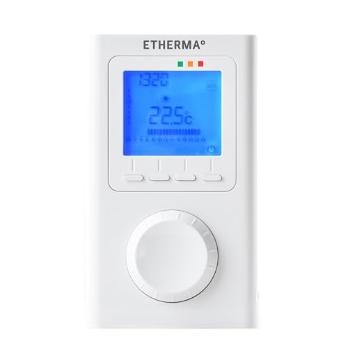 ETHERMA ET-14A, Elektronisches Funk-Raumthermostat mit Uhr, LCD-Anzeige, Farbe: reinweiß, Maße: 135 x 80 x 23 mm, ET-14A