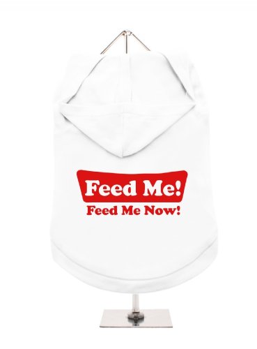 "Feed Me, Feed Me Now." UrbanPup Hunde-Hoodie Kapuzenpullover (weiß/rot)