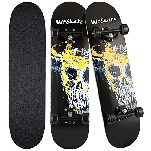 WeSkate Skateboards für Anfänger - 31 Zoll komplettes Standard Skateboard für Kinder Jugendliche Erwachsene , 7-lagiges Double Kick Deck Element Cruiser Skateboard mit ABEC-11 Kugellager