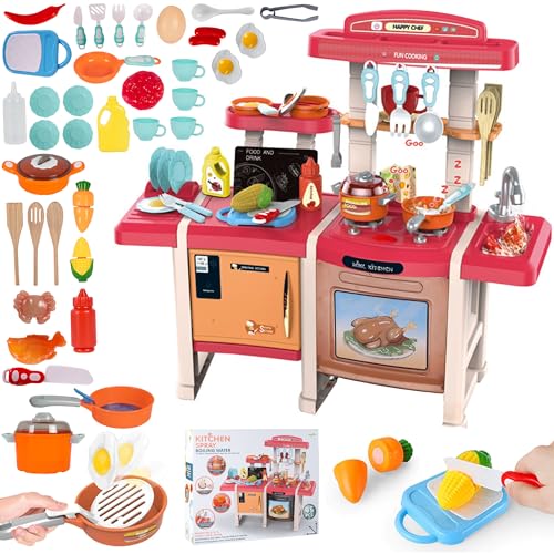 MalPlay Große Interaktive Küchespielzeug für Kinder ab 3 Jahren, Küchenspielset mit Backofen, Geräusche, Wasserhahn, Töpfe, Rollenspiel