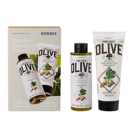 KORRES OLIVE & FIG Körperpflege Set, Vorteilsset für Frauen und Männer aus Duschgel 250 ml und Bodymilk 200 ml, fruchtiger Olive Feige Duft, vegan