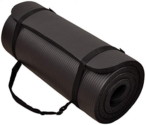 BalanceFrom GoCloud Allzweck-Yogamatte, 2,5 cm, extra dick, hohe Dichte, reißfest, mit Tragegurt (schwarz), 180,3 cm lang, 61 cm breit
