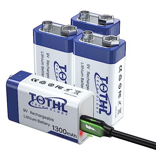 9V Akku wiederaufladbar, TQTHL 1300mAh 9 Volt Batterie USB C-Schnellladekabel für Rauchmelder, Feuermelder, Warnmelder & Rauchwarnmelder, Multimeter -4 Stück…