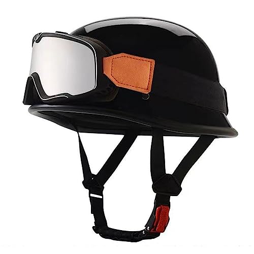 Halbhelme Motorradhelm ECE Genehmigt Brain-Cap Halbschale Roller-Helm Retro Jet-Helm Mit Brille Halbschalenhelm Scooter-Helm,Offener Helm Für Erwachsene Herren Damen 9,XXXL