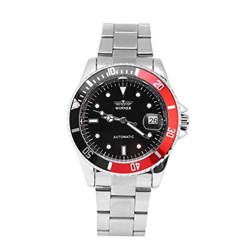 DAUERHAFT Automatische mechanische 3-Farben-Uhr für Männer mit 12-Stunden-Display und Armbanduhr aus Edelstahl für Verschiedene Outfits und Anlässe(Rot schwarz)
